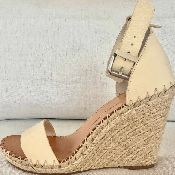 Dolce Vita Cream Leather Espadrille Wedge Sandals Ankle Strap Size 8 - Picture 3 of 8